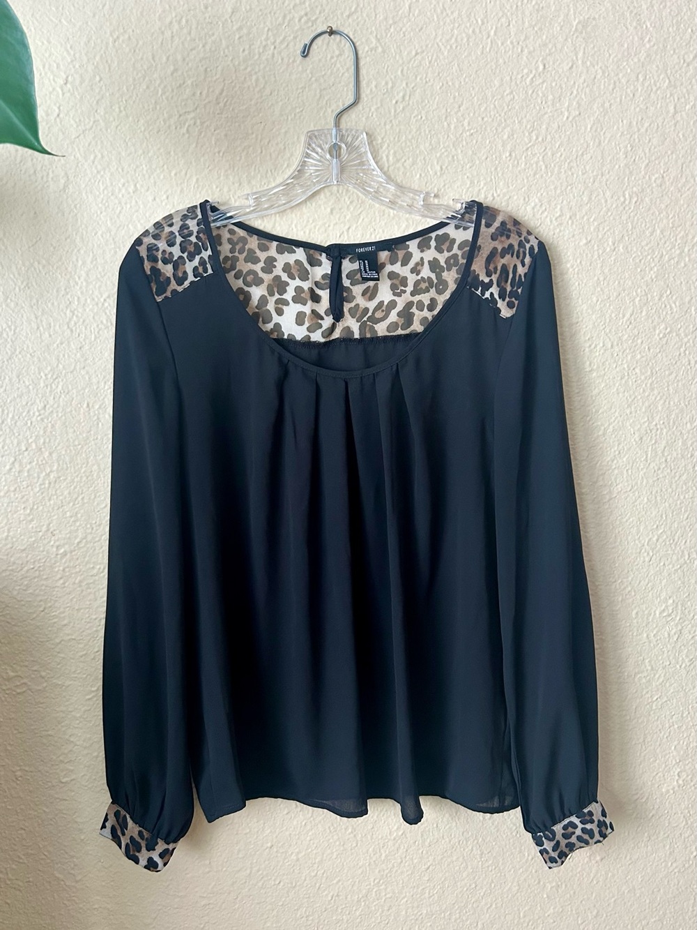 Forever 21 Black Blouse with Leopard Accent